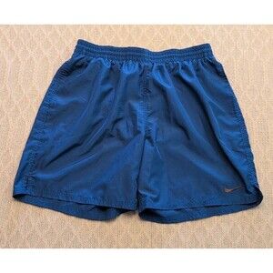 Nike Lined Drawstring Shorts Men XL Blue Swoosh Baggy Stretch Athletic Gym
